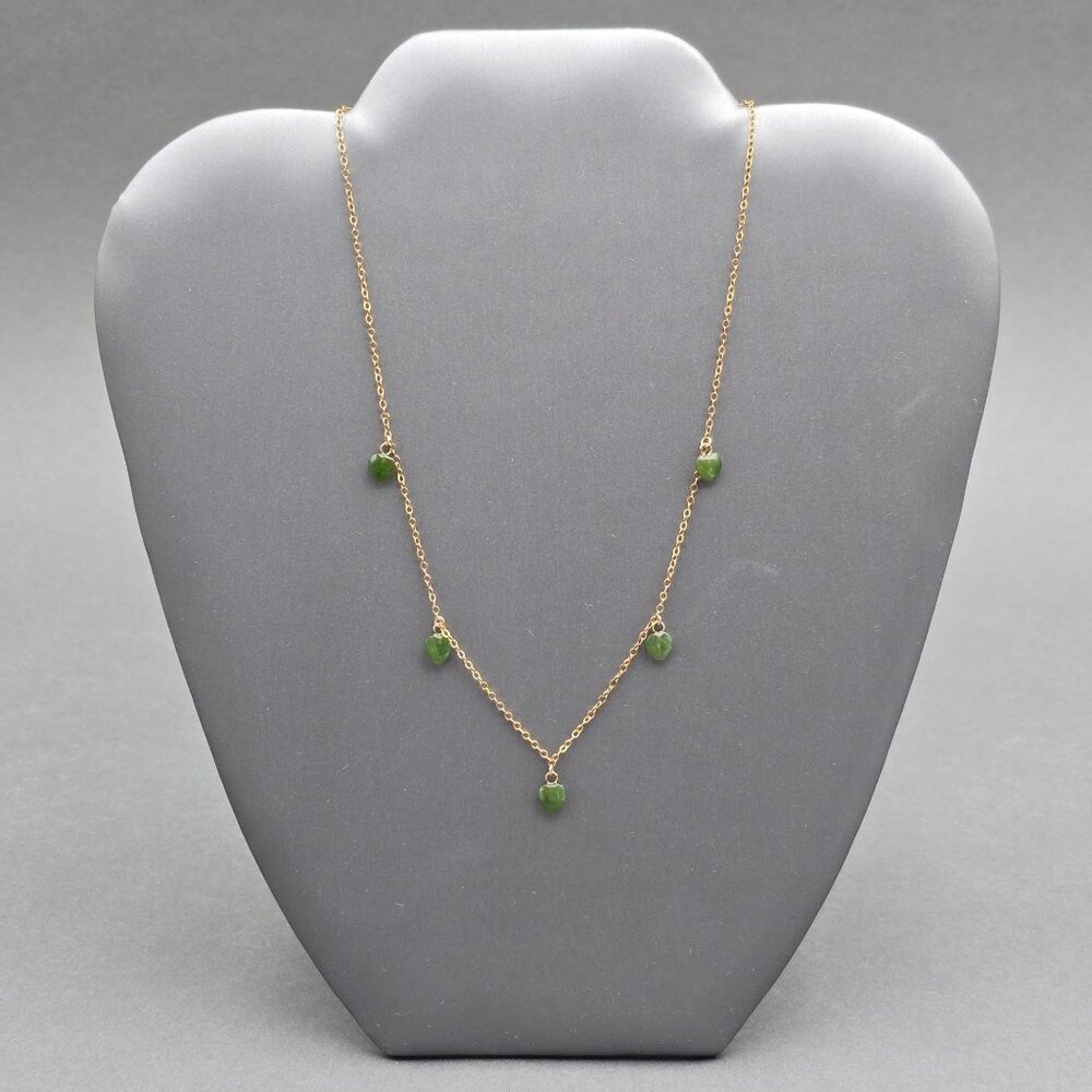 Vintage 14K Gold Filled Jade Heart Necklace 16" Five Station Dangle Minimalist - Picture 3 of 11